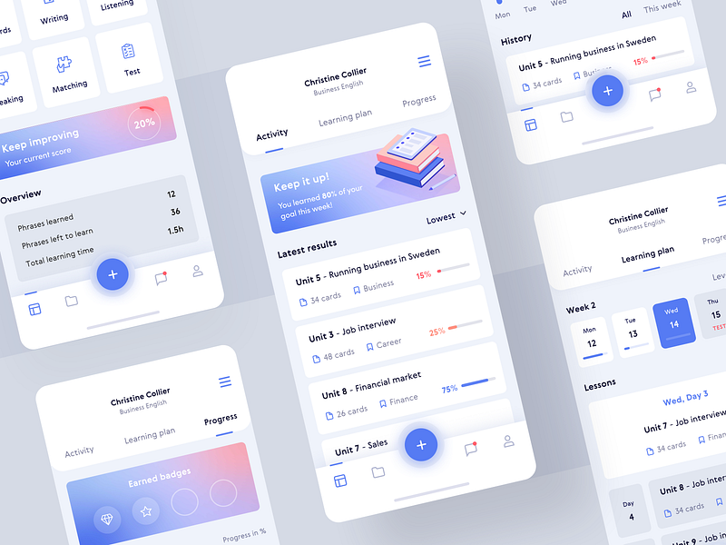 Languages learning app 10clouds account app calendar dashboard education gradient illustration interface learning learning platform mobile progress ui ux