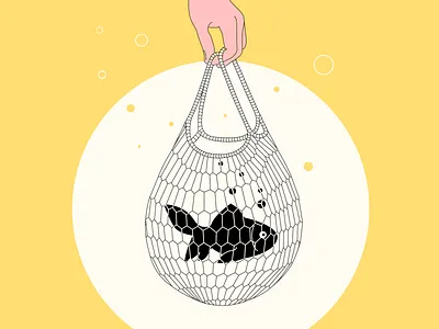🙇The bad news: plastic is not food 🐟 bag fish hand illustration plastic plastic bag yellow