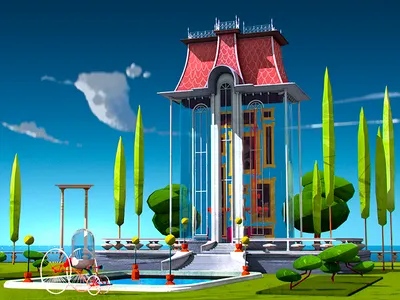 Villa De Verre 3d 3dart arnoldrender c4dtoa cartoon cinema4d villa