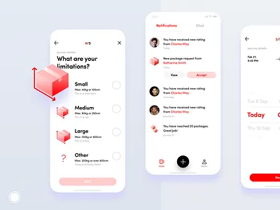 Mobile Screens app application chat delivery design illustration ios iphone limit minimal mobile notifications package red saudi arabia size small time today ui