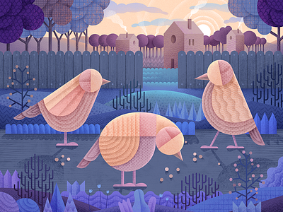 Spring morning animals art birds brushes character art characterdesign contemporary contemporaryillustration digital digitalart drawing geometric illustration illustration modern art modern illustration mood picture sparrows tablet texture