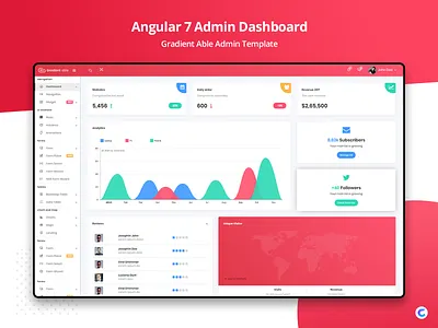 Angular 7 : Gradient Able Admin Dashboard admin dashboard admin template angular angularjs branding gradient color sass ui ux design