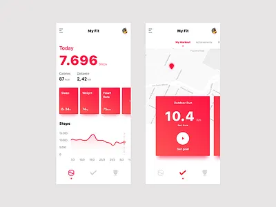 My Fit - My new personal trainer app counter fitness gradient graph maps minimal modern trend ui ui ux ux