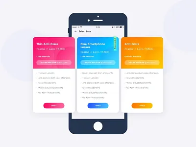 Lens Selection android clean colourful design glasses ios lens mobile pricing plan sketch slider ui