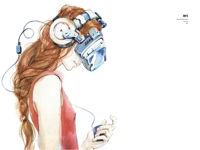 Techno girl#1 aquarelle drawing ginger glasses illustrate illustration image lense music technology watercolor