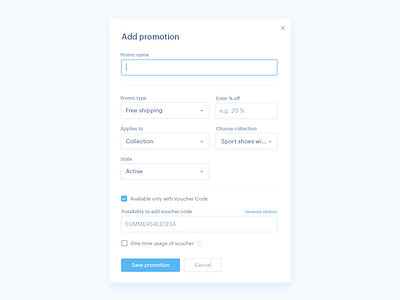 Add promotion add add card add new form form design form field input input box modal modal box modal window promo code promo page voucher