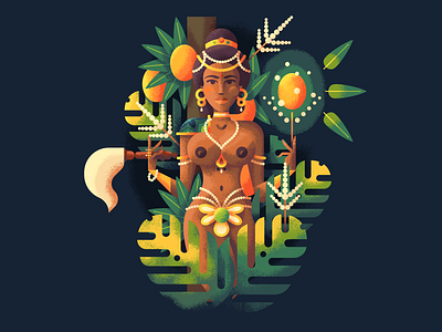 Yakshi female fertility fly whisk fruit hindu illustration leaves maasai mango monstera retro supply texture woman woman illustration yakshi