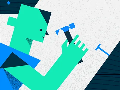 Hammer it out. blue build construction design geometric illustration grit hammer illustration nail navy pattern teal wood