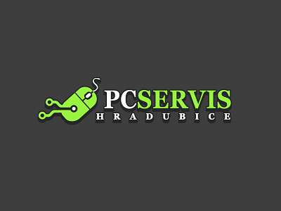 PC servis Hradubice logo branding business computer czech design green hradubice illustrator logo logo design logotype mouse pc service services servis technology usb vector