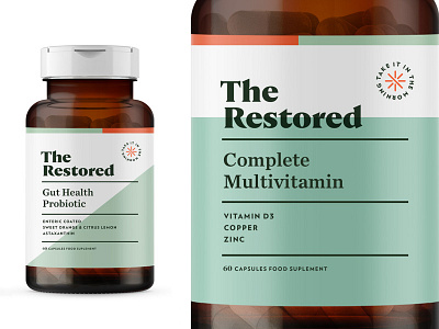 The Restored pt1.2 branding design identity label logo multivitamin packaging sage start up supplement vitamin vitamins wellness