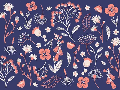 Wild Flowers Pattern blue design digital art floral floral design illustration leaves pattern pattern art pattern design pink procreate wild flowers
