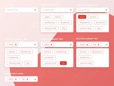 Dropdown select 027 button card clean colors dailyinspiration dailyui details digitaldesign dropdown filters fruits groups label search settings tags ui webdesign widget