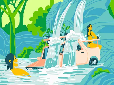 Waterfall Nature bikini forest hike illustration natural nature tropical waterfall