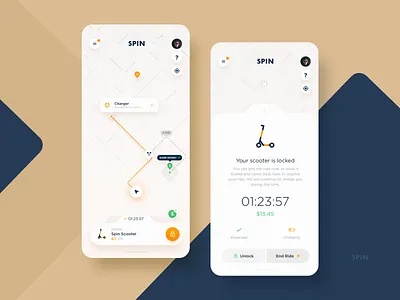 SPIN Concept app bike booking dashboard ui data driver electric bike interaction interface location map ui mobility rent scooter statistics tracking transportation ui ui ux ux design