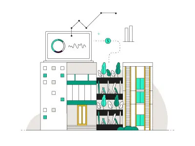 City bits buildings city data finance illustration infrastructure smart city