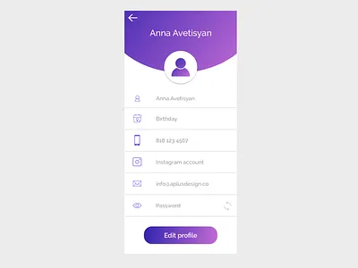 Mobile App User Profile Page aplusdesign aplusdesign.co beautiful daily daily ui daily ui 006 dailyui design mobile mobile app design profile design ui ui design ui design challenge ui designer user profile