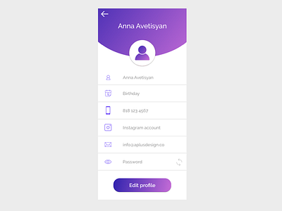 Mobile App User Profile Page aplusdesign aplusdesign.co beautiful daily daily ui daily ui 006 dailyui design mobile mobile app design profile design ui ui design ui design challenge ui designer user profile
