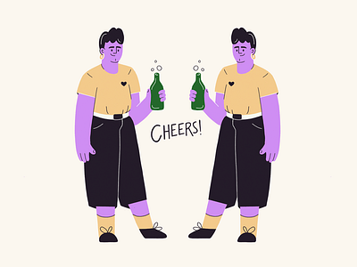 Cheers beer beer bottle character cheers double enjoy heart mirror procreate summer vibes weekend
