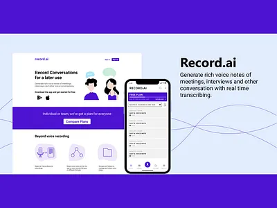 Record.ai app concept design illustration illustrator typography ui ux vector web