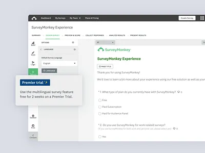 Premier free trial widget for SurveyMonkey app design card card design desktop figma tag tag design ui design ui ux web widget