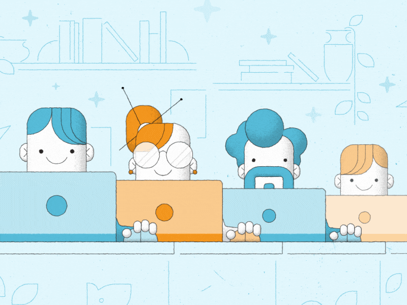 worker bees 2d aftereffects animation characters cute glasses illustration laptops mograph motiongraphics office