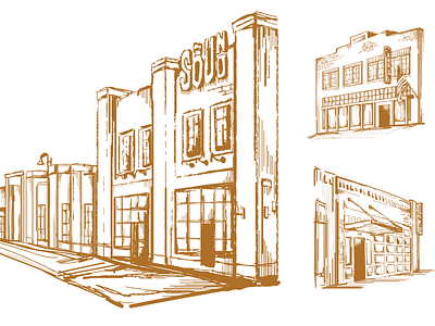 Eno's Pizza Location Sketches architectural design architecture bishop arts branding dallas design draw drawing engraving grit handdrawn historic historical history identity illustration local pizza restaurant vector