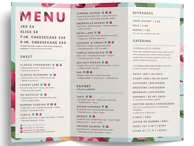 Menu Redesign for Val's Cheesecakes branding cheesecake clean dessert graphic design logo icons identity menu menu design modern redesign restaurant trifold trifold brochure vector