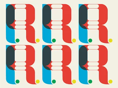 Playful R character colorful geometric letter motif multiplu pattern retro shapes