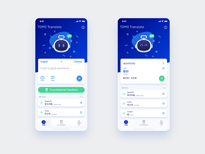 TOMO Translate-English to Chinese App ai app design dribbble google icon ios ios 12 translate ui ux