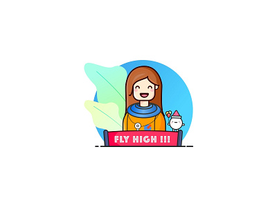 Fly High !!! achievement astronaut avatar character design drems flat happy hello dribbble icon identity illustation inspiration orange pink stickers ui women womens day xcarbon