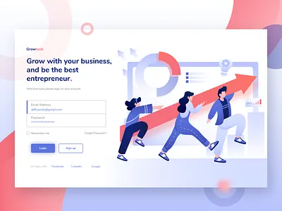 Growbost - business Website Login Illustration business business and finance character character design colaboration design flat design flat illustration gradient header illustration landingpage ui vector web website