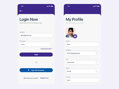 Login & Profile Screen App Design adobe xd app artists app facebook ios login mobile mobile apps password profile