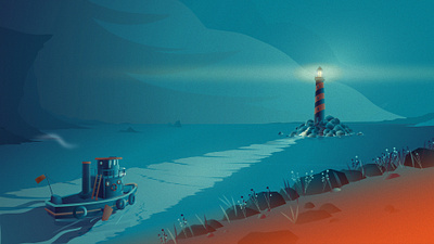 Lighthouse Illuminating boat 2d animated video animation communication communication digitale design graphic design illustration lllustration