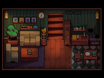 Pixel Sweet Home 02 cook living room pixel pixel art room sofa wood