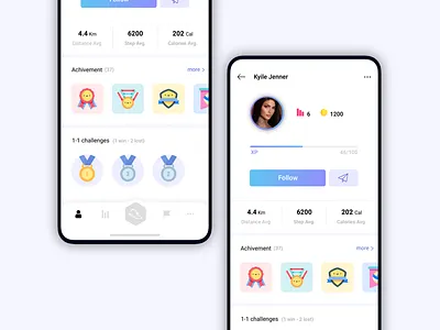 Pedometer Profile Screen app black clean color fitness flat gamification gym health minimal pedometer profile running simple step step counter step tracker workout