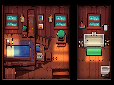 Pixel Sweet Home 01 bed bedroom game home light pixel room sun toilet window wood