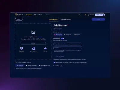 NFT Uploading 3d animation artwork design marketplace nft nftreasure ui ux