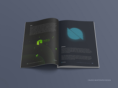 CRUZEO - Whitepaper Design 3 black color green blue blockchain decentralized dark background lighting effects neo platform ontology logo paper art design tech company whitepaper magazine book