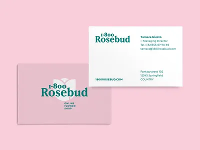 1-800-Rosebud Business Card brand branding business card card concept flower flower shop logo logo design print design rose rosebud thirty logos thirtylogos