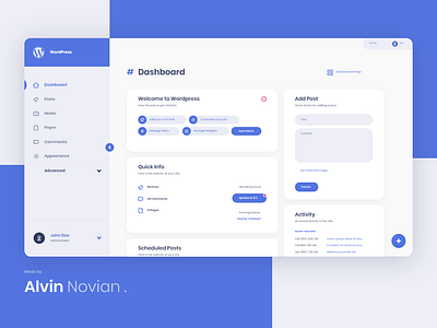 WordPress Dashboard concept app appdesign blog blog design clean design landing page landing page concept ui uitrends ux ux design web website wordpress wordpress design