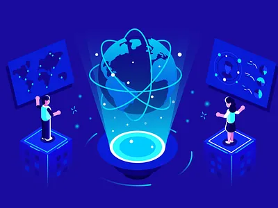 Global communication concept big data business business people character data analytics data center design earth flat global illustration internet isometric office people planet space team vector worldwide