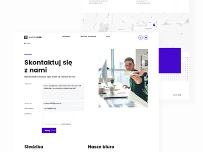 GammaCad Contact us Subpage Redesign clean contact form design light map navigation photo ui ux website white