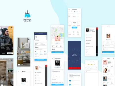 Mopper App app booking app calendar cleaners cleaning dashboard design interface listing mobile profile search splash ui ux