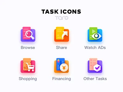 Task Icons By Taro app automate business colorful flat icon illustration task type ui vector