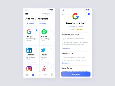 Job search application adobe xd app blue design google job job app job search job search app jobs training typography ui ui ux design ui deisgn ui designer ui ux design ux ux design vector