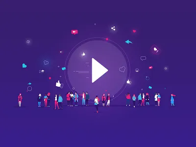 Play art color comunication creative design flat illustration like line love message people social app vector video video animation video app young people