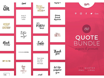 150 Quote Bundle blogger bloggers branding design facebook hand written inspirational instagram market brand quotes social media twitter