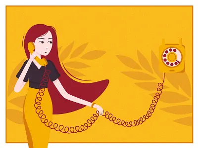 Telephone dribbble girl illustration red style telephone yellow