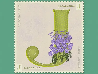 Letter J · Jacaranda · #36daysoftype #SellosNaturales 36 days of type 36 days of type lettering botanical art capital letters flower illustration flowers hand lettering letter j lettering old stamp procreate sellos stamps vintage art vintage stamp