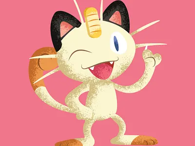 Meowth, that's right! art black cat conceptual illustration kitty love meowth pink pokemon pokemon go red shading stipple team rocket vector